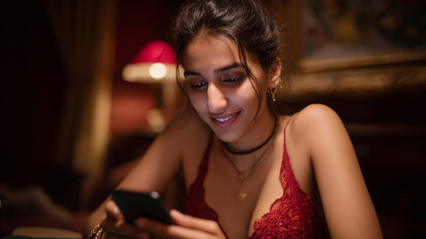 Indian player enjoying mobile baccarat on smartphone