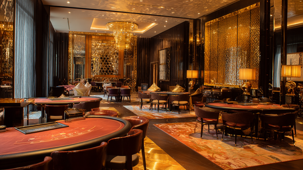 Luxurious VIP baccarat lounge with private tables